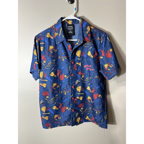 Chucky Shirt Men Small Blue Button Up Short Sleeve Horror Good Guys Slasher - Picture 1 of 16